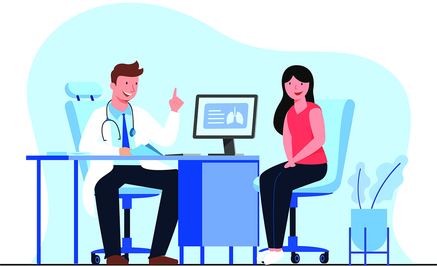 A medical center doctor consulting a patient